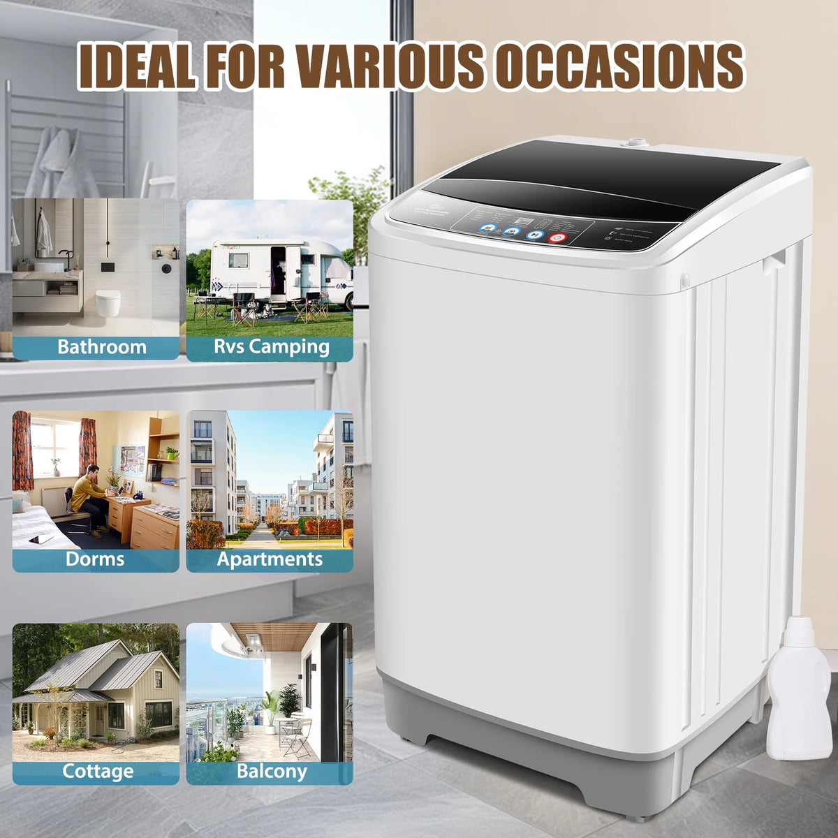 Veeboto Portable Washing Machine 15.6lbs Full-Automatic Washer, Compact Wash & Dry Combo with Drain Pump for Home, Dorms, Apart, White