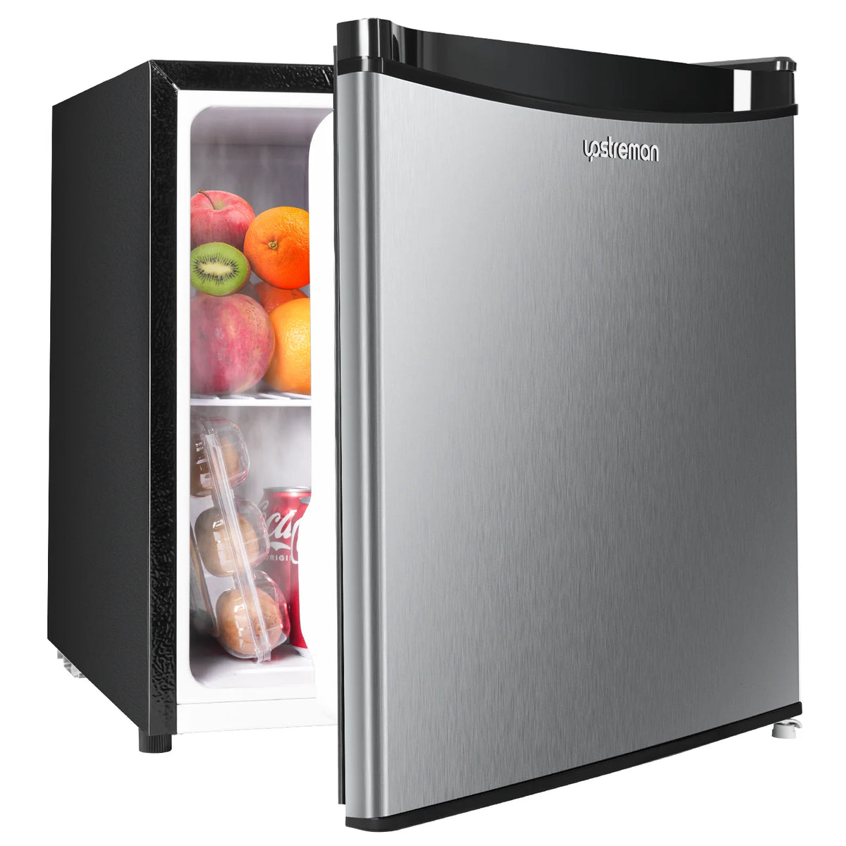 Upstreman 1.7 Cu ft Mini Fridge with Freezer Single Door Compact Refrigerator, Low Noise, Energy Saving, Adjustable Temperature, Reversible Door, for Home Office Dorm, Black FR17