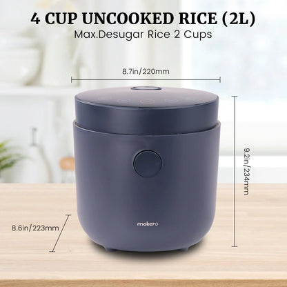 Hakka Brothers Low Sugar Rice Cooker 4-Cup Uncooked Capacity, Black - Built-In Timer
