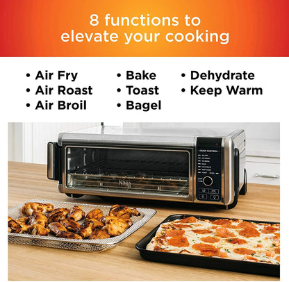 Restored Ninja SP101 Foodi 8-in-1 Digital Air Fry, Large Toaster Oven, Flip-Away for Storage, Dehydrate, Keep Warm, 1800 Watts, XL Capacity, (Stainless Steel) (Refurbished)