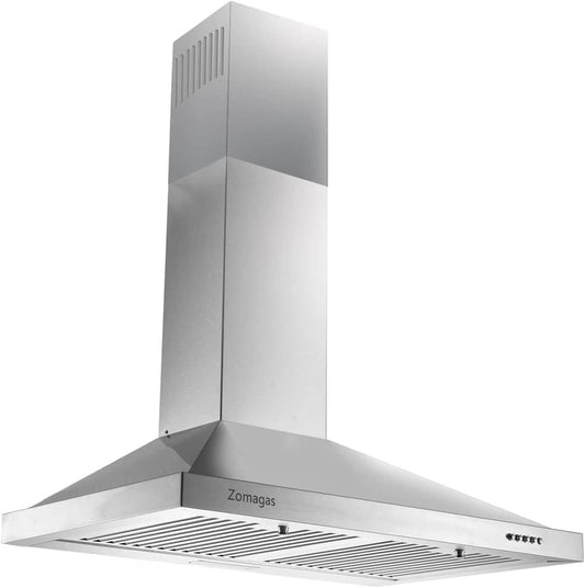 Zomagas 24 inch Wall Mount Range Hood 450CFM Exhaust Vent Stainless with Dishwasher Clean Filter 120V