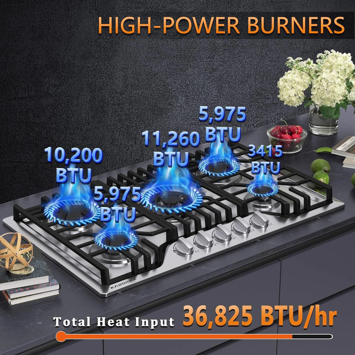 30 inch Gas Cooktop, Bulit-in Gas Stove Top with 5 Burner, NG/LPG Convertible Cooktops, 5 Burner Propane Cooktop with Thermocouple Protection, Stainless Steel