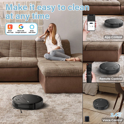 GOOVI Robot Vacuum Cleaner, Robot Vacuum Mop Combo, With Alexa/WiFi/App Connection, for Pet Hair, Hard Floor
