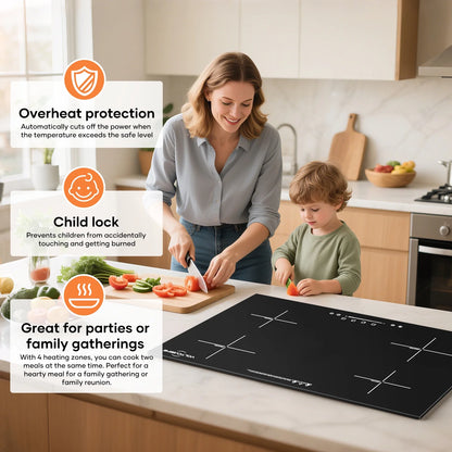 VoltCuisine Double/Dual Induction Cooktop 2 Burner, Shatter-proof Flat Glass Top, 9 Heat Settings, LED Touch Display with Child Safety Lock & Overheat Protection