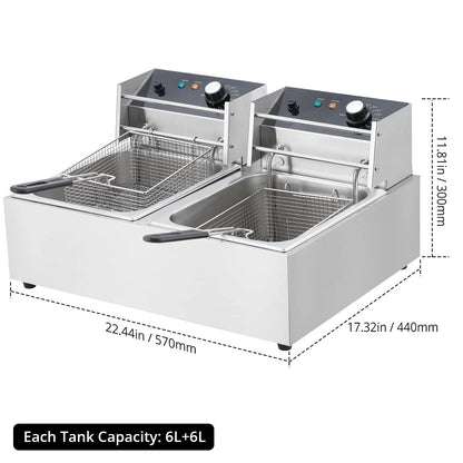 Electric Deep Fryer,Tank Stainless Steel Deep Fryer, Temperature Control, Countertop Fryer for Home Kitchen and Restaurant, 110V