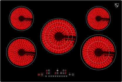 K&H German Designed 5 Burner 30 inch Built-in Electric Stove Top Radiant Ceramic Kitchen Cooktop Touch Control 240V 9000W CE30-8808NF