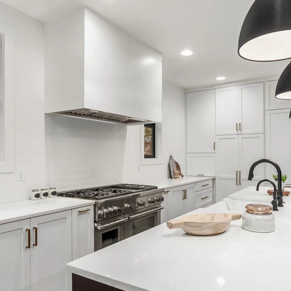 Akicon Stainless Steel Range Hood, Modern Box Kitchen Hood with Powerful Vent Motor, Wall Mount, 30��W*30��H*14D, Signal White