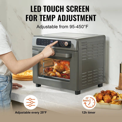 12-In-1 air-fried toaster oven, 25L convection table oven, 1700W stainless steel with pizza pan, rack and gloves, 12-slice and 12-inch pizza capacity