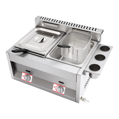 12L 3.17Gal Dual Tank Gas Fryer 430SS Commercial Deep Fryer