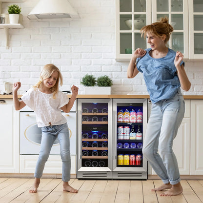 Yeego 30" Wine and Beverage Refrigerator,Two 15" Wine and Beverage Cooler Under Counter or Freestanding, Hold 33 Bottles and 80 Cans(Two Pack)