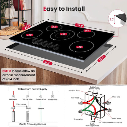 Gasland Chef 5 Burner Ceramic Cooktop,Mechanical Knob Control Electric Stove Top,240V