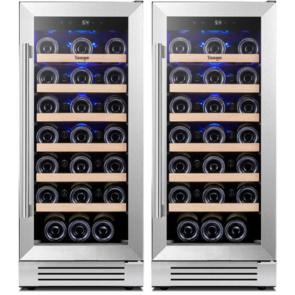 Yeego 30" Wine and Beverage Refrigerator,Two 15" Wine and Beverage Cooler Under Counter or Freestanding, Hold 33 Bottles and 80 Cans(Two Pack)