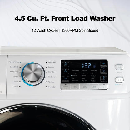 Smad 27 in 120V 4.5 Cu ft Front Load Quick Washing Machine, Quiet Inverter Motor, Steam and Water Plus Functions