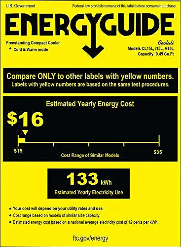Cooluli Infinity Black 15 Liter Compact Portable Cooler Warmer Mini Fridge for Bedroom, Office, Dorm, Car - Great for Skincare & Cosmetics (110-240V/12V)