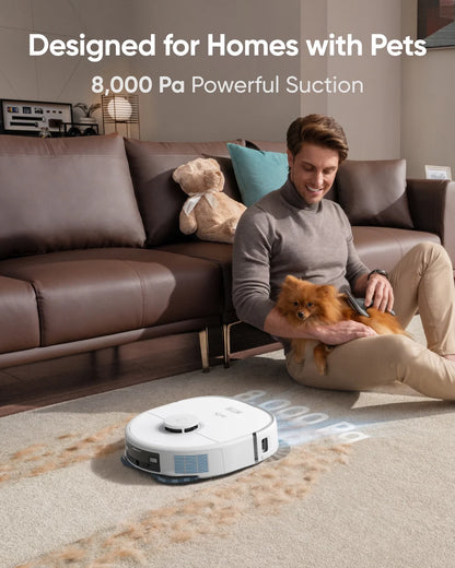 eufy X10 Pro Omni Robot Vacuum and Mop with 8,000 Pa Suction, Dual Mops with 12 mm Auto-Lift and Carpet Detection, AI Obstacle Avoidance, Auto Mop Washing, Auto Drying, Self-Emptying, Self-Refilling
