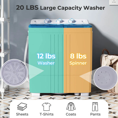 Costway Twin Tub 20Lbs Top Load Washing Machine with Gravity Drain