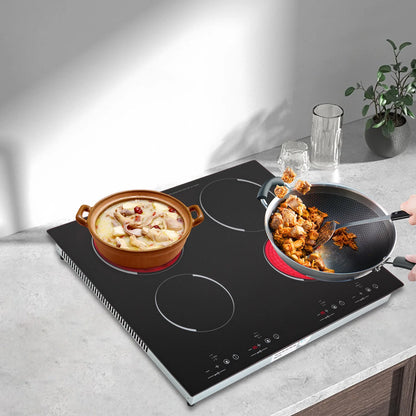 110V 3000W 4-Burner Electric Ceramic Cooktop,Touch Control,9 Gears,Safe & Efficient,for Home & Commercial Use