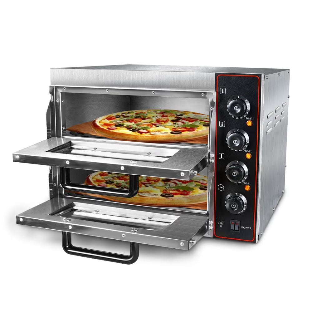 Commercial Pizza Oven 16 inch Pizza Double Deck 3000W 110V Electric Oven Multipurpose Toaster Bake Broiler 40L Stainless Steel for Restaurant Home Pizza Pretzels Baked Roast Yakitori