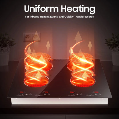 110V 3000W 4-Burner Electric Ceramic Cooktop,Touch Control,9 Gears,Safe & Efficient,for Home & Commercial Use