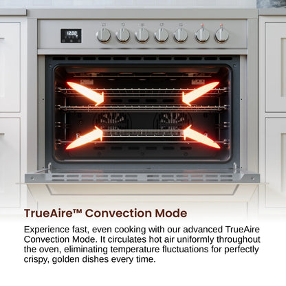 Rangaire RRE361TS 36" Electric Range Oven with Timer - Stainless Steel, Infrared Stove Burners, True Convection, Easy Reach Racks
