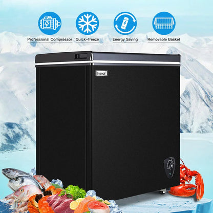 WANAI Chest Freezer 5.0 Cu Ft,Small Chest Freezer,Upright Single Door Refrigerator,Black