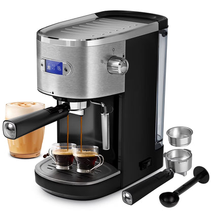 Electactic NEW Coffee Maker 2.0, with 20BAR Extraction, LED Display, 1.2L Water Tank, PCB Electronic Temperature Control, Steam Milk Frother, for Home, Office, Coffee Shop - Black