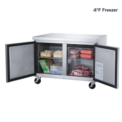 NSF 48 in. 2-Door Undercounter Freezer 13 Cu. Ft. Worktop Commercial Freezer in Stainless Steel ETL