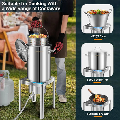 30QT Stainless Steel Turkey Fryer&Seafood Boil Pot with 55,000BTU Propane Burner for Outdoor Cooking of Turkey,Crab,Lobster and Shrimp