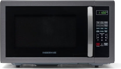 Farberware Stainless Steel Countertop Microwave Oven with Child Lock, 1.1 Cu Ft Black Stainless