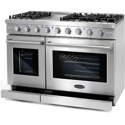 48" Freestanding Double Oven Gas Range, 6 Sealed Gas Burners, Convection Oven