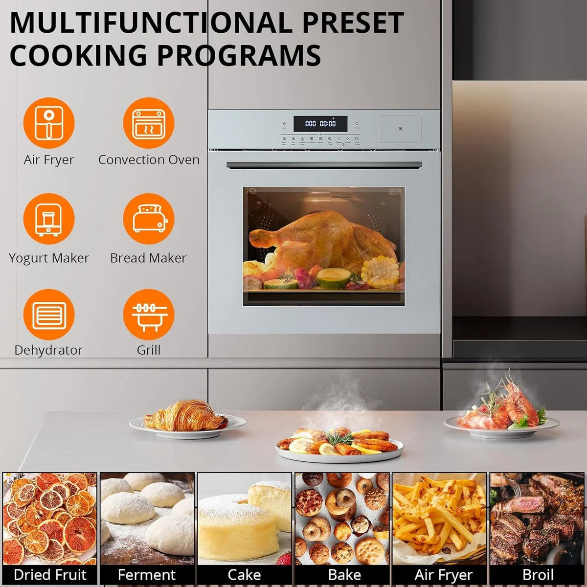 2025 New 24" Single Wall Ovens with 70L Capacity and 3000W 240V,Electric Wall Oven with 8 Cooking Functions & 108 Automatic Recipes,Touch Control,Safety Lock,Timer,2.5 CF Convection Built-in Oven