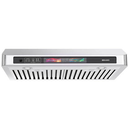 Brano 30 Inch 900 CFM Ducted Under Cabinet Range Hood in Stainless Steel with Voice, Gesture, and Touch Control