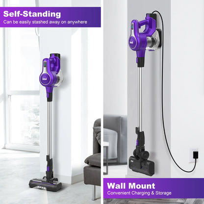 INSE Cordless Vacuum Cleaner, 30kPa 300W Powerful Suction Stick Vacuum Cleaner up to 45min Runtime, Rechargeable Battery Vacuum, 8-in-1 Lightweight Vacuum for Carpet Hard Floor Pet Hair, Purple