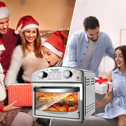PlumChef 13 Quart 4 Slices Air Fryer Convection Toaster Oven, 1500W, 7 in 1 Multifunction with Roast, Bake, Grill, Broil, Toast, Dehydrate, Defrost, Stainless Steel