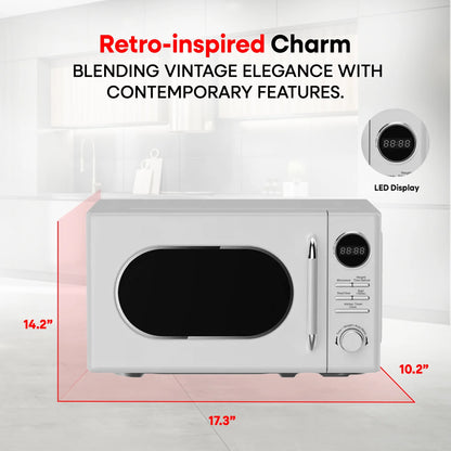 Open Box Magic Chef 0.7 Cubic Feet 700 Watt Retro Countertop Microwave, White