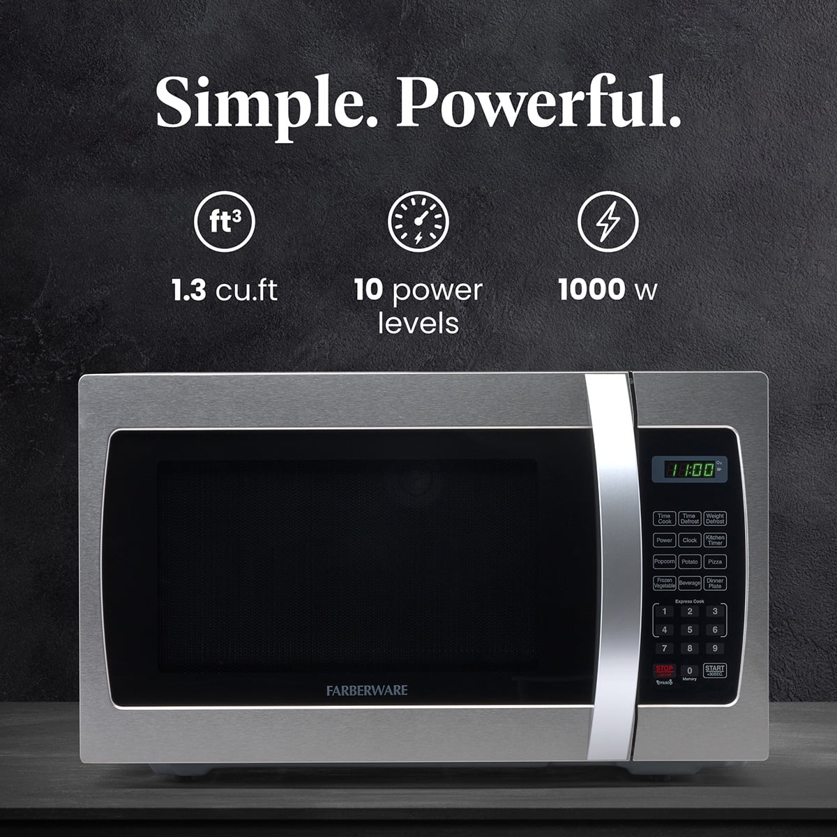Farberware Smart Sensor Countertop Microwave Oven with LED Lighting & Child Lock, 1.3 Cu Ft