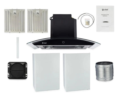 Hauslane|Chef Series WM-639 30-inch Wall Mounted Range Hood | Contemporary Design Professional Suction | Dishwasher Safe Baffle Filters, 3 Speed Settings, Touch Control Panel