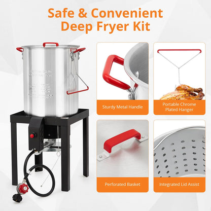 2024 New 30 Qt Turkey & 10 Qt Fish Fryer Boiler Steamer Set, Aluminum Turkey Deep Fryer Pot, 38, 000 BTU Outdoor Propane Stove Stand for 20 Lbs Turkey, Thermometer, Turkey Rack & Lifting Hook