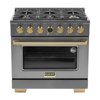 36 in. 5.2 cu. ft. Dual Fuel Range for Propane Gas in Titanium Stainless.