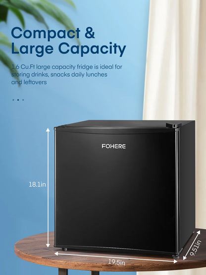 FOHERE 1.6 Cu. Ft Refrigerator with Top Freezer, Single Door, 46L Capacity, Black