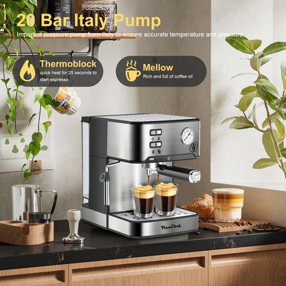 20 Bar Espresso Machine with Milk Frother, Single & Double Shot, ESE Pod Compatible, Removable Water Tank for Cappuccino, Latte, & Machiato for Home Barista