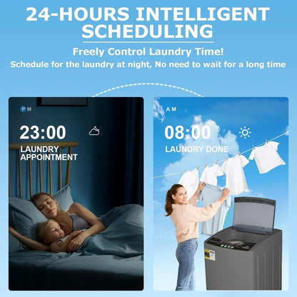 Veeboto Portable Washing Machine, 18.7Lbs Capacity Portable Washer with Drain Pump, 10 Wash Programs/8 Water Levels/LED Display, Full-Automatic Compact Laundry Washer for Apartment, Dorm, Home