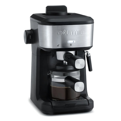 Gourmia 4-Shot Steam Espresso, Cappuccino, and Latte Maker with Frothing Wand, Black, New