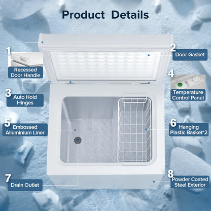 AUSEO Compact Freezer 3.5 cu ft Environmental Chest Freezer, Mini Freezer with 7 Gear Adjustable Temperature, Removable Storage Basket, Energy Saving, White