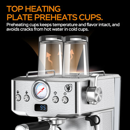 20 Bar Espresso Machine with Milk Frother, Single & Double Shot, ESE Pod Compatible, Removable Water Tank for Cappuccino, Latte, & Machiato for Home Barista