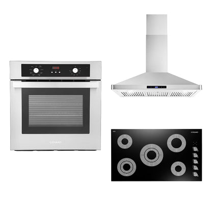 Cosmo 3 Piece Kitchen Appliance Package With 36" Electric Cooktop 36" Wall Mount Range Hood 24" Single Electric Wall Oven Kitchen Appliance Bundles