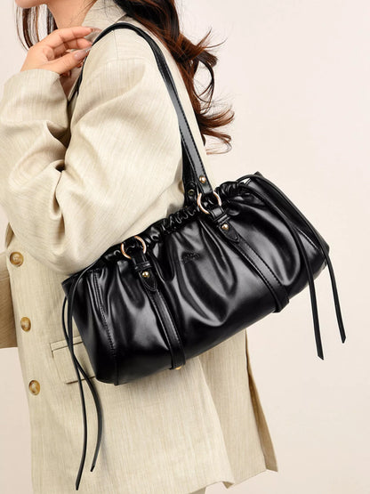 Women's ruched PU leather shoulder bag
