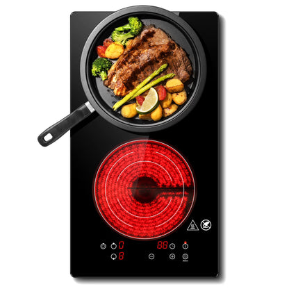 Sunmaki Electric Induction Cooktop 2 Burners, 12" Induction Stove for Fast Cooking, 1800W Electric Stove, Bulit-in&Countertop with Plug, 1800W 120V