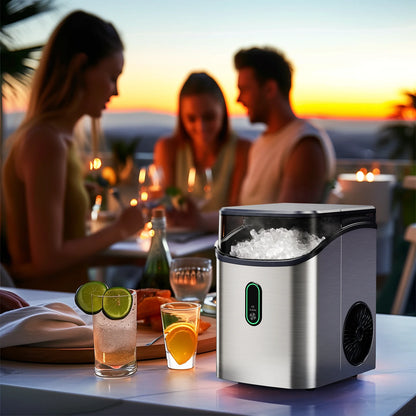 Philergo Nugget Ice Maker Countertop, Pebble Ice Maker with Soft Chewable Ice, 35 lbs/24 Hrs for Home, Kitchen, RV, Camping, Silver