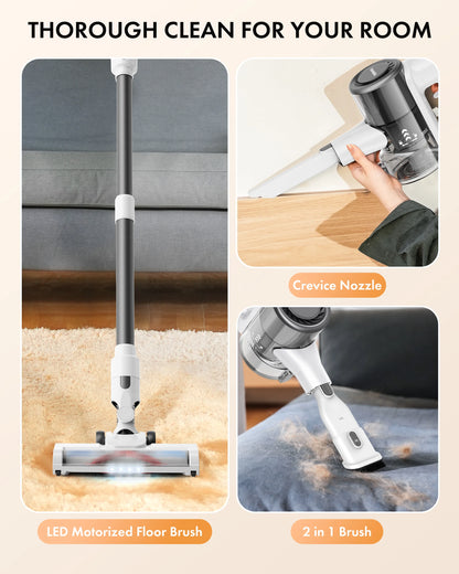 Homeika H320 Cordless Vacuum Cleaner, 28KPA Powerful Suction 8-in-1 Multi-Tool 55min Runtime LED Motorized Brush One-Click Dust Emptying for Pet Hair and Allergies,Pink